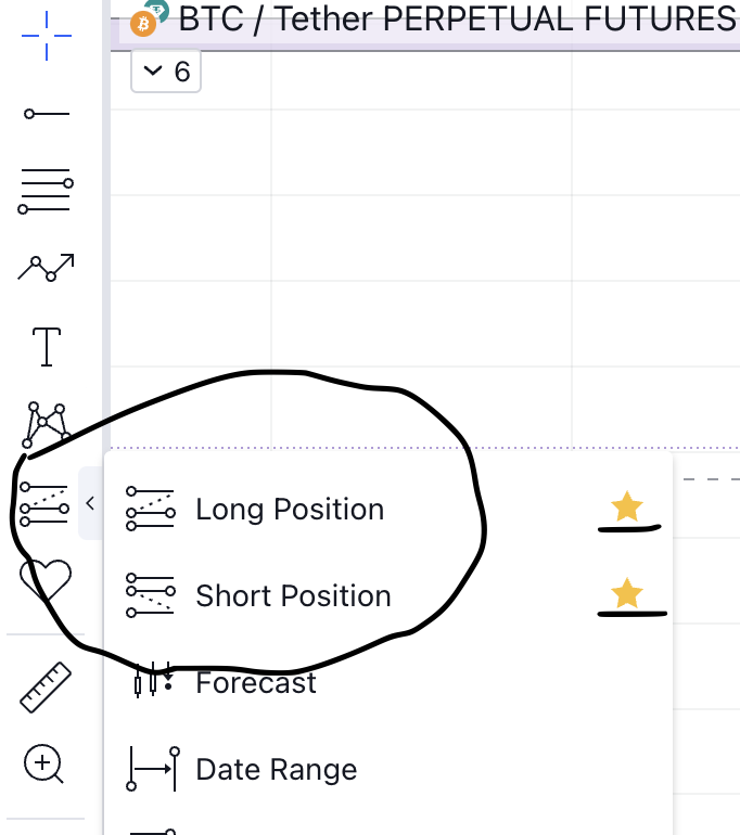 Добавить в избранное инструмент в TradingView для открытия Short или Long